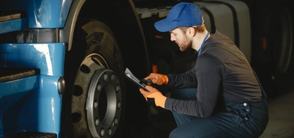 mecanico revisando neumaticos camion